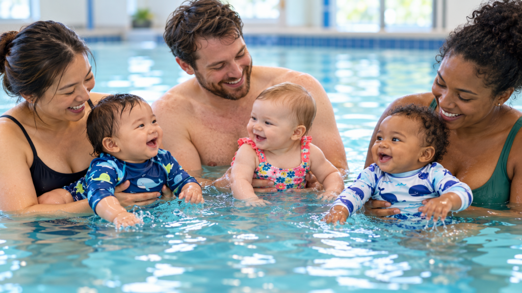 Parent & baby swimming in class